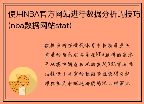 使用NBA官方网站进行数据分析的技巧(nba数据网站stat)