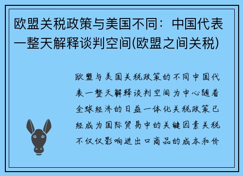 欧盟关税政策与美国不同：中国代表一整天解释谈判空间(欧盟之间关税)